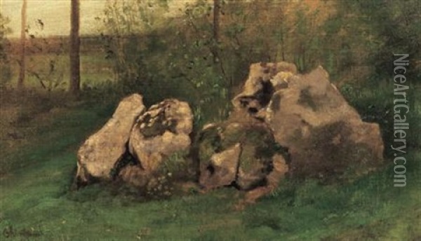 Etude De Rochers, La Tournelle Oil Painting - Antoine Chintreuil
