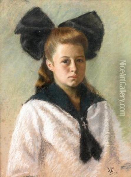 Portret Divky S Eernou Mali Oil Painting - Vojtech Hynais