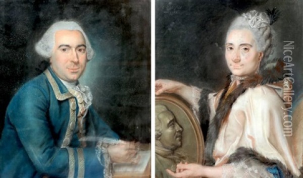 Armand Louis Couperin Et Elisabeth - Antoinette Couperin (2 Works) Oil Painting - Charles Nicolas Noel