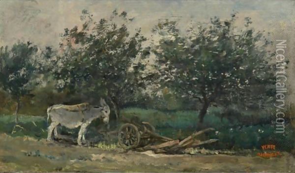 A Donkey Near His Plough Oil Painting - Charles-Francois Daubigny