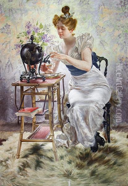 Teatime Oil Painting - Karl Gampenrieder