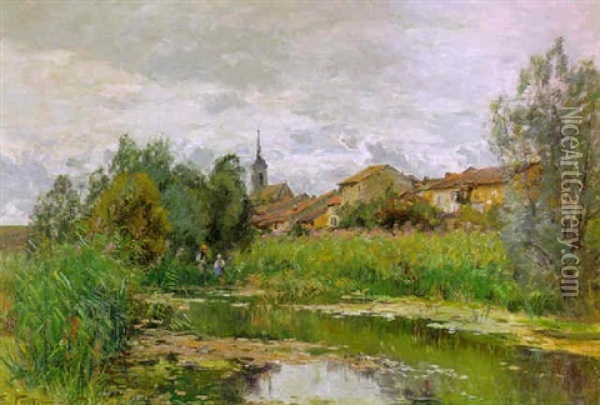 Landschaft Mit Dorf Oil Painting - Edmond Marie Petitjean