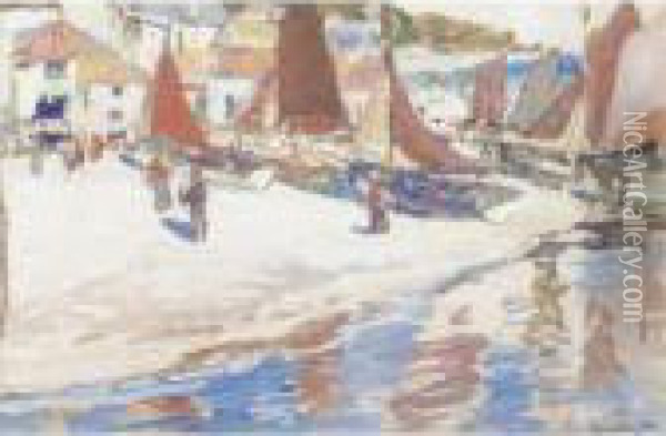 Boats On The Beach Oil Painting - James Kay