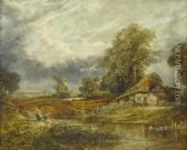 Landscape With A Windmill. Oil Painting - John Constable