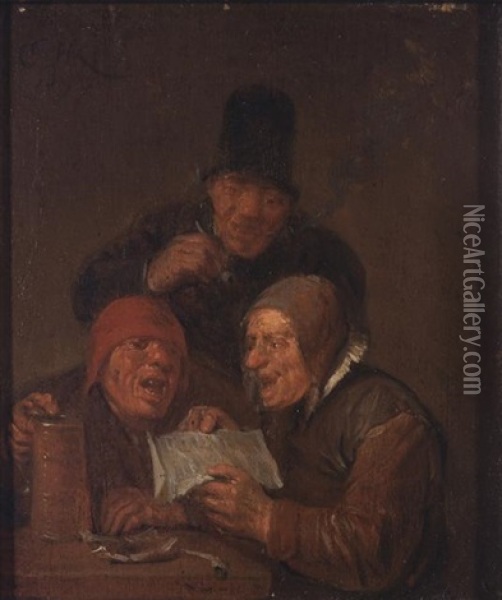 Boors Singing In A Tavern Oil Painting - Egbert van Heemskerck the Elder
