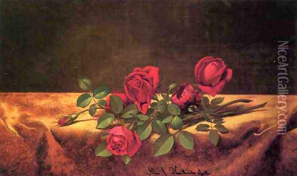 Roses Lying On Gold Velvet Oil Painting - Martin Johnson Heade