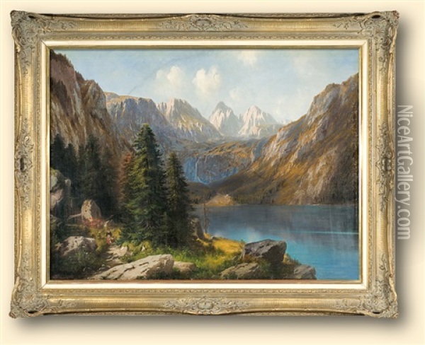Alpine Lake, Obersee Oil Painting - Heinrich Hiller