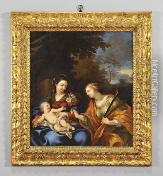 Madonna Con Bambino E Santa Caterina Oil Painting - Cesare Ferro