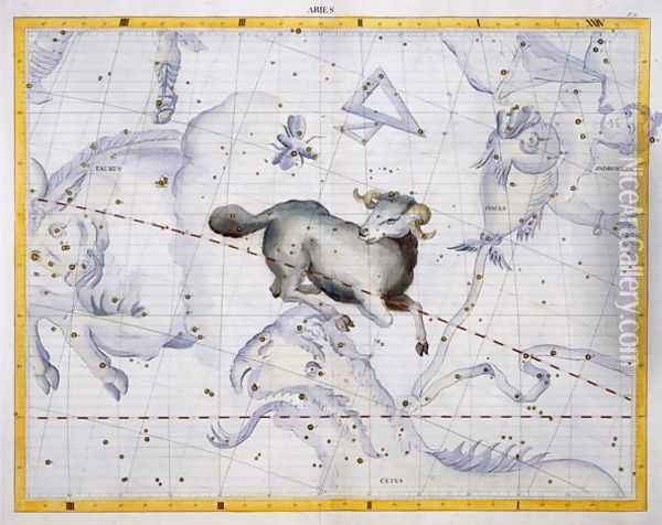 Constellation of Aries, plate 4 from Atlas Coelestis, by John Flamsteed 1646-1710, published in 1729 Oil Painting - Sir James Thornhill