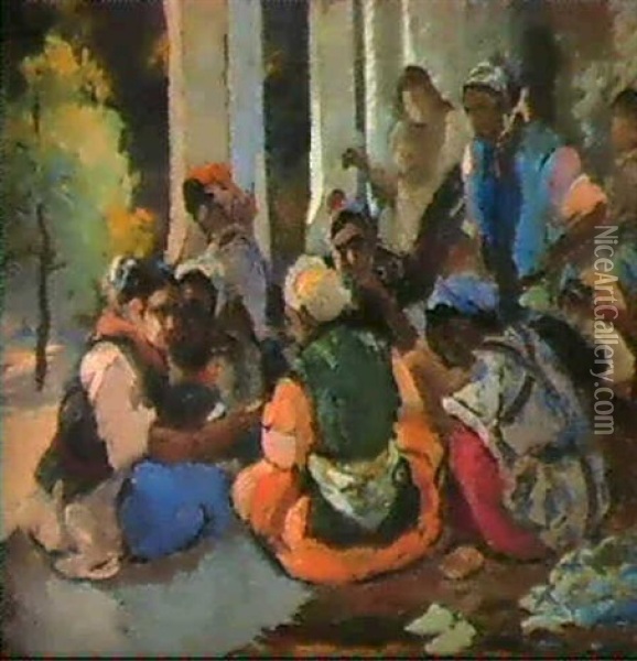 Femmes En Cercle, Rabat Oil Painting - Elie Anatole Pavil