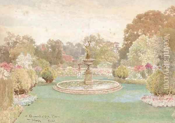 The fountain at Groombridge Place, Kent (illustrated); and The walled garden Oil Painting - Thomas H. Hunn