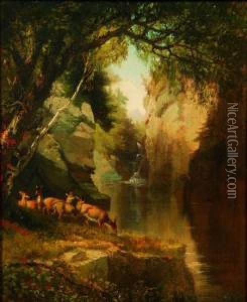 Deer In Adirondacks Oil Painting - Aaron Draper Shattuck
