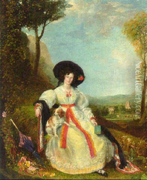 Portrait Of Miss Chalders, Seated In A Landscape Oil Painting - George Richmond