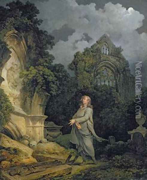 Visitor to a Moonlit Churchyard 1790 Oil Painting - Philip Jacques de Loutherbourg