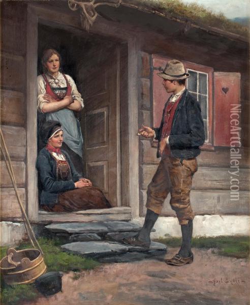 Conversation By The Door Oil Painting - Axel Ender