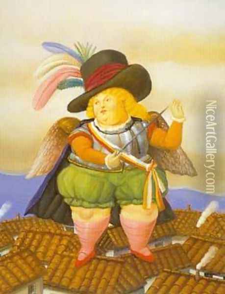 Archangel With Black Hat 1995 Oil Painting - Fernando Botero