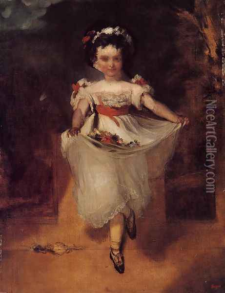 Little Girl Carrying Flowers in Her Apron Oil Painting - Edgar Degas