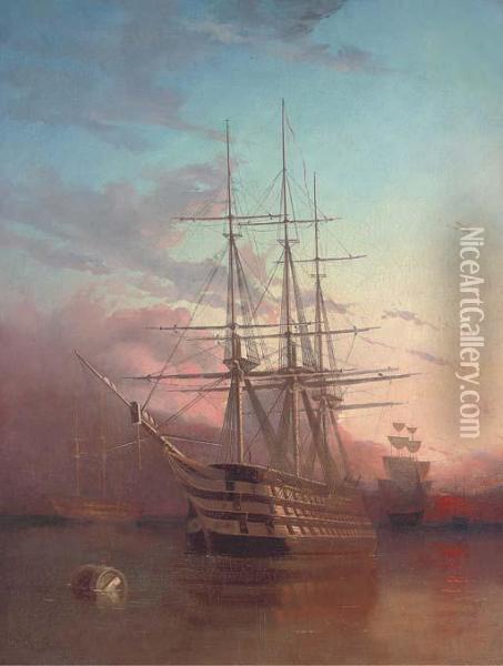 The Old Flagship At Dusk Oil Painting - Henry Valter