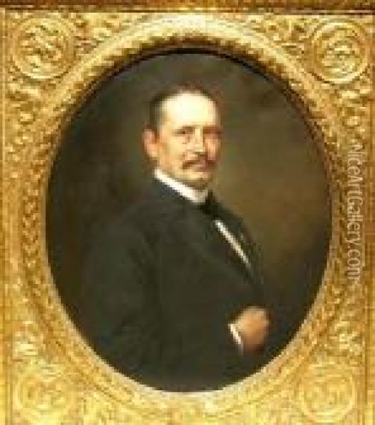 Portrait Eines Herren Im Oval. Rechts Seitlich Signiert F. Kaulbach Oil Painting - Friedrich August von Kaulbach