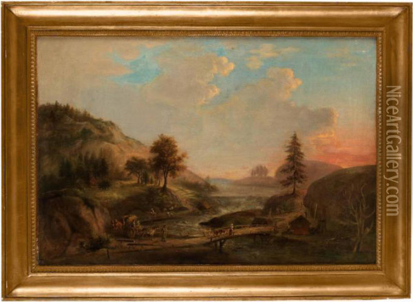 En Frisk Svensk Morgon, Solens Uppgang Oil Painting - Elias Martin