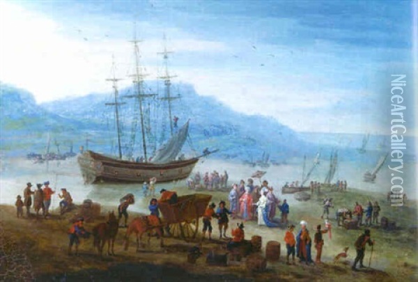 Scene Orientale En Bord De Mer Oil Painting - Mathys Schoevaerdts