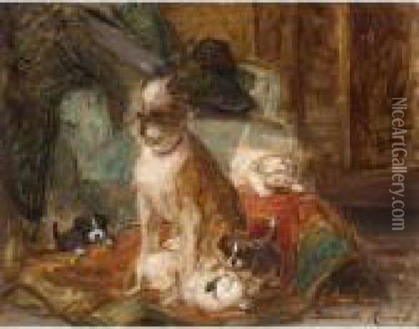 A Dog And Her Puppies Oil Painting - Henriette Ronner-Knip