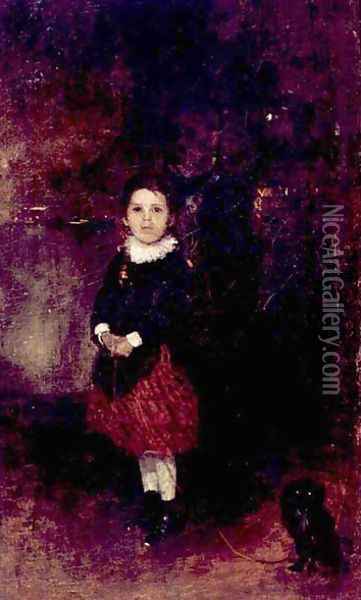 Girl with a Dog - Portrait of Wanda Chojecka Oil Painting - Adam Chmielowski