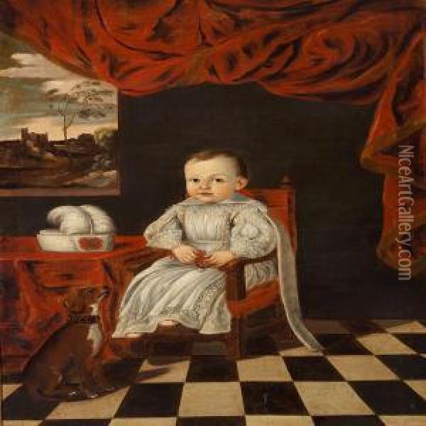 A Little Prince Or Princess And A Dog Oil Painting - Enrico Giovanni Waymer