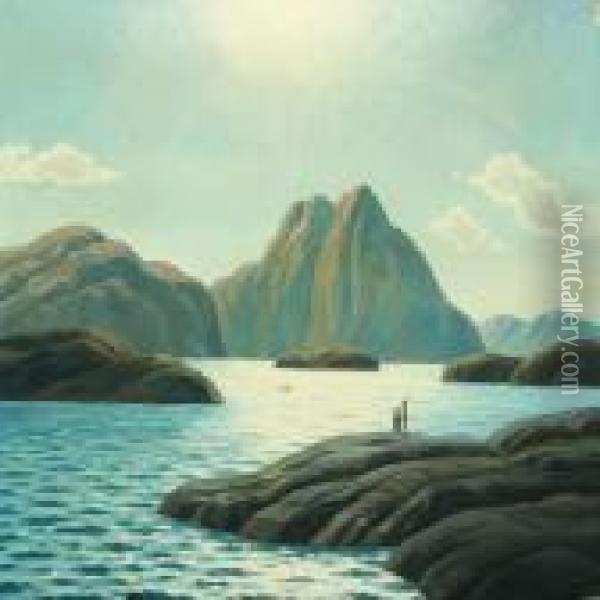 Greenlandiclandscape With Figures Oil Painting - Emanuel A. Petersen