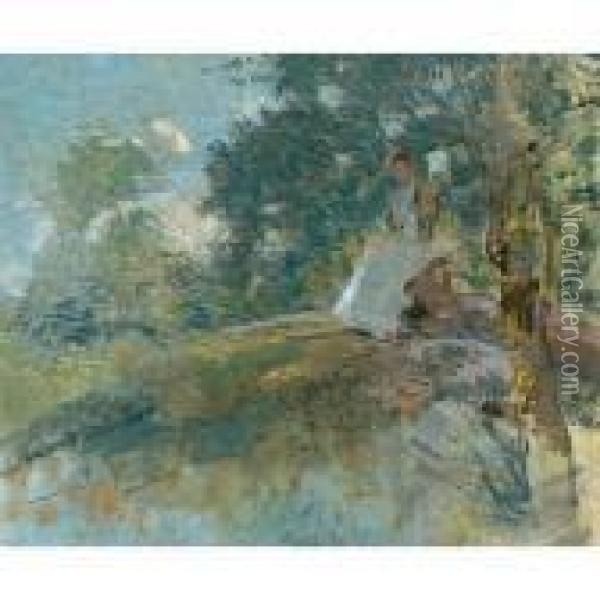 Landscape With Seated Figure Oil Painting - Julian Alden Weir