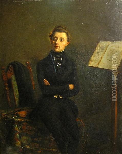 A Portrait Of A Violinist Oil Painting - Leendert, De Koningh Jnr.