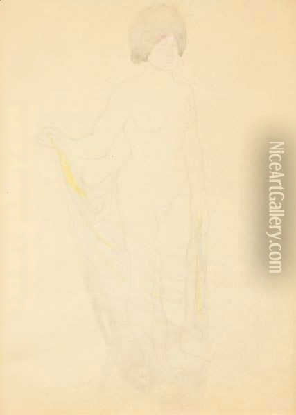 Femme Nue, Tenant Un Voile De Sa Main Droite Oil Painting - Auguste Rodin