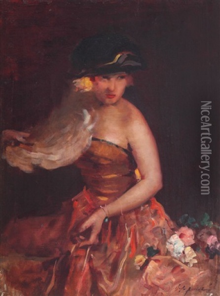 La Femme Fleur Oil Painting - Bertalan (Bartholomaus) Vigh