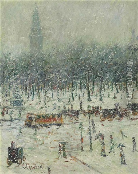 New York Snow Scene With Madison Square Garden In The Distance Oil Painting - Ernest Lawson
