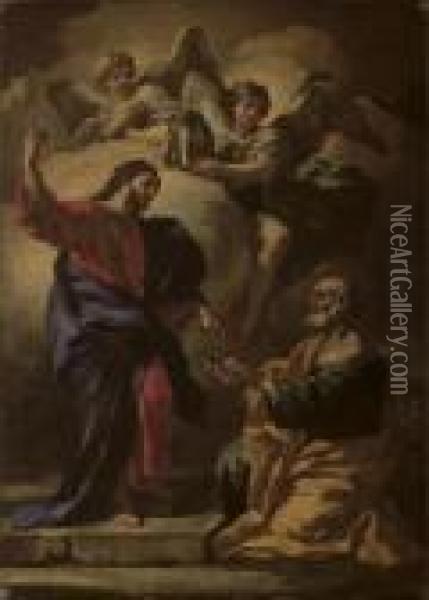 Christ Presenting The Keys To Saint Peter Oil Painting - Francesco Solimena