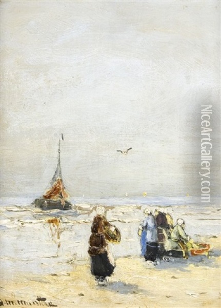 Fischer Am Strand Oil Painting - Gerhard Arij Ludwig Morgenstjerne Munthe