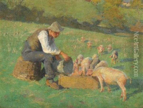 Feeding Time Oil Painting - Harold Harvey