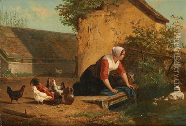 La Fermiere Decouvrant La Nichee De Canards Oil Painting - Henri De Beul