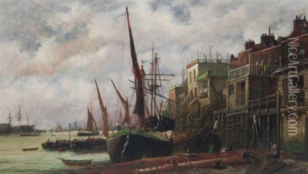 Shipping On The Thames Before The Prospect Of Whitby At Wapping Oil Painting - Richard Henry Nibbs