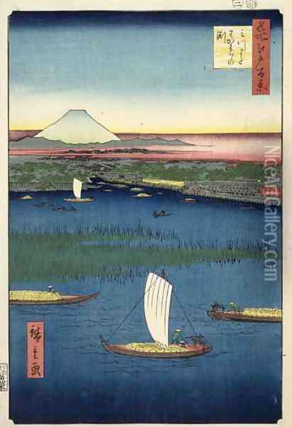 Marshy island off the mouth of the River Sumida with Edo and Mt Fuji in the distance Oil Painting - Utagawa or Ando Hiroshige