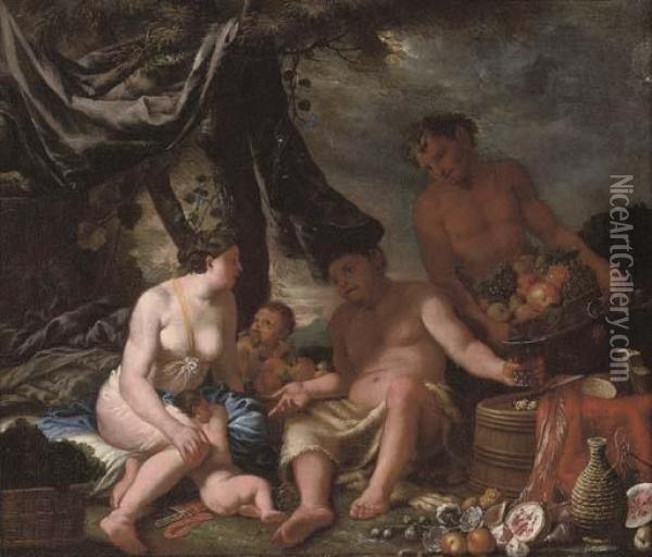 Bacchus And Ceres In A Landscape Oil Painting - Johann Heiss
