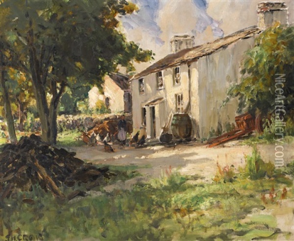 Farmhouse, Woman And Hens Oil Painting - James Humbert Craig