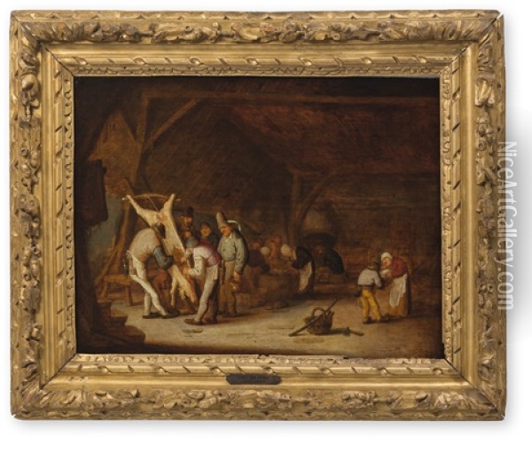 Interieur Mit Bauern Beim Schlachten Eines Schweins Oil Painting - Bartholomeus Molenaer