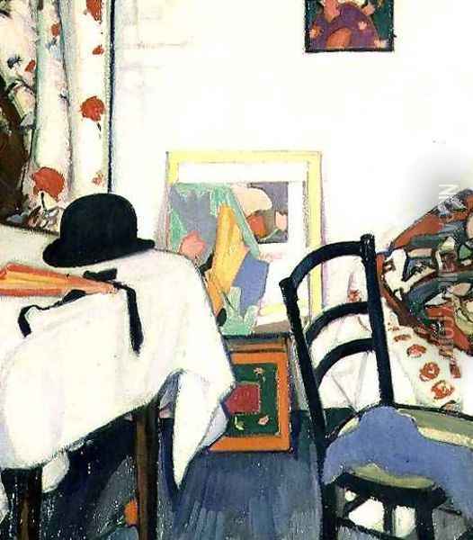 Interior with Japanese Fan, c.1915 Oil Painting - Samuel John Peploe
