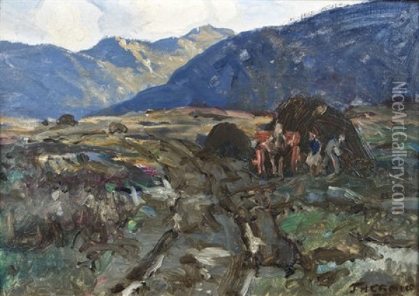 Collecting Turf, Glaneen, Cushendall Oil Painting - James Humbert Craig