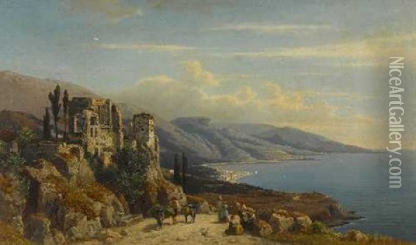 Italienische Kustenlandschaft Oil Painting - Friedrich Wilhelm Schreiner