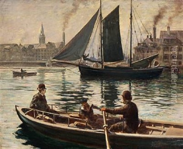 Harbour Scape From Copenhagen Oil Painting - Olaf Viggo Peter Langer