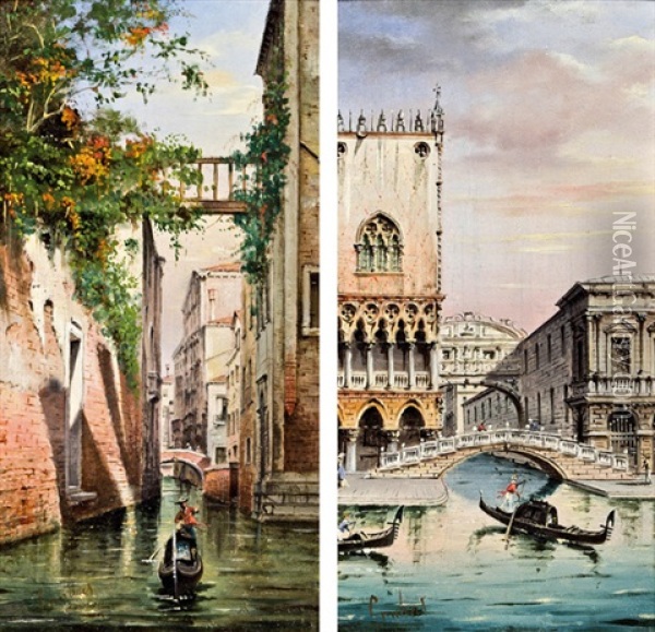 Ansichten Von Venedig (pair) Oil Painting - Marco Grubas