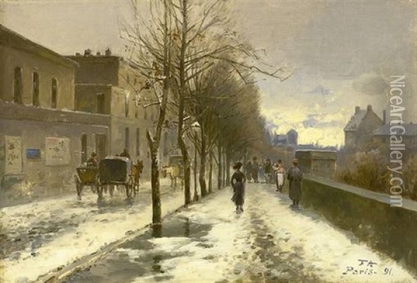 Winterliche Strasenansicht Oil Painting - Antoine-Ferdinand Attendu