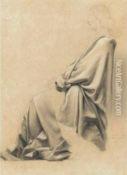 Drapery Study For A Seated 
Angel, Study For The Chapel Of The Virgin, Church Of La Madeleine Au 
Sepulchre, Paris Oil Painting - Leon Cogniet